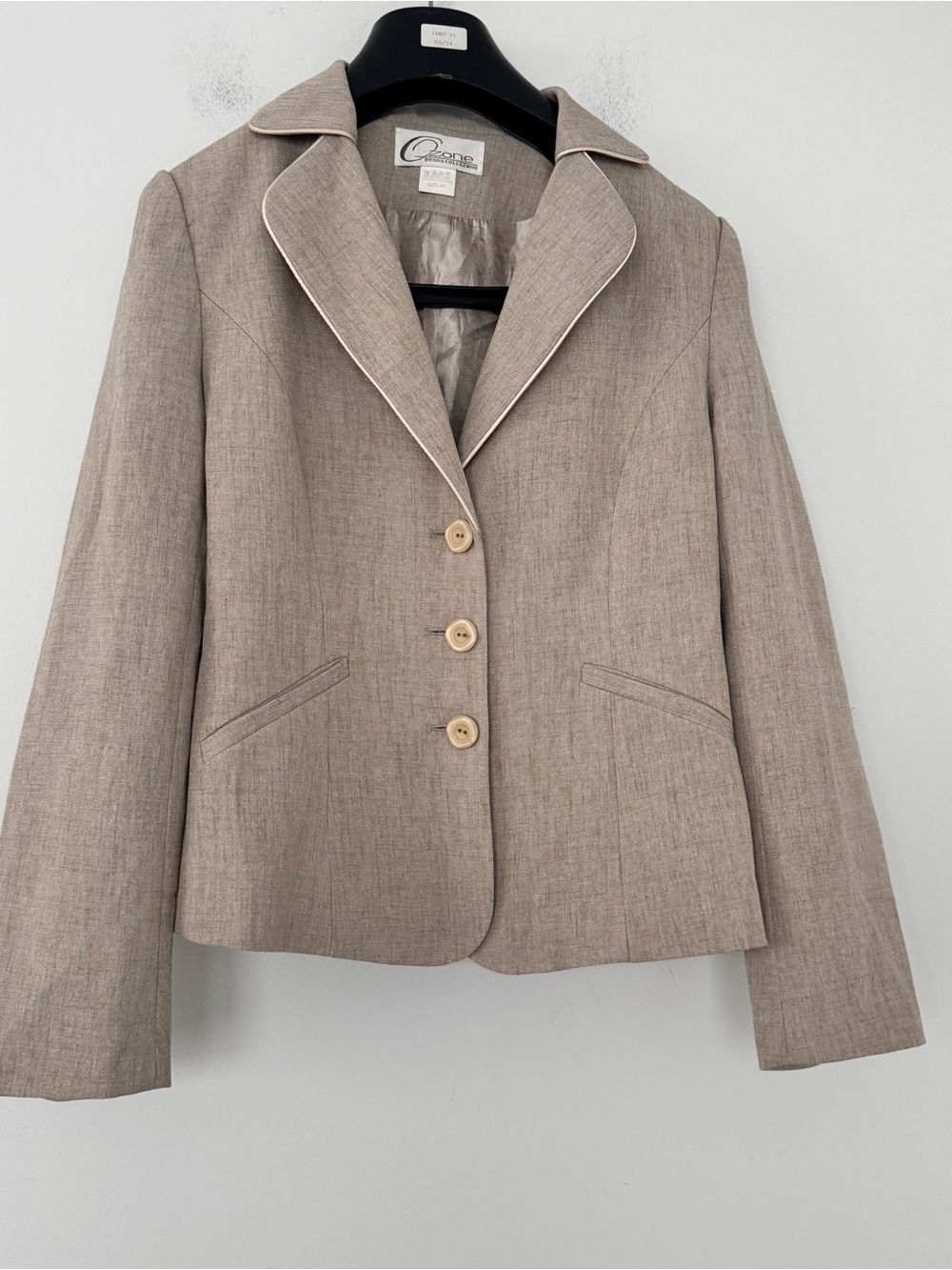 Donna Blazer Jacket 40 M Cotton Blend Piping Trim Collar Old Money Coquette